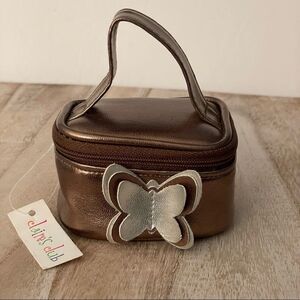 NWT Claire’s metallic brown little zipper jewelry train case with 3D Butterfly